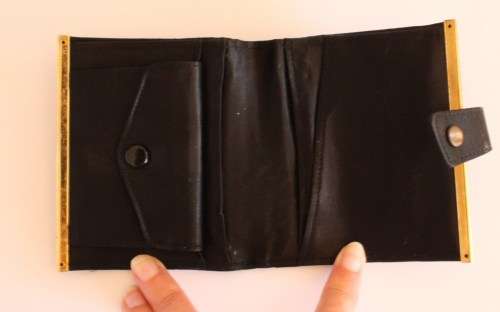 Vintage black satin wallet with embroidered flowers