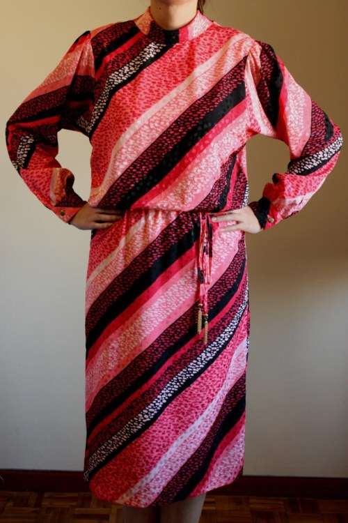 Pink diagonal stripe dress (1970s)