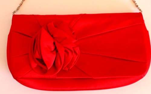 Brilliant red rose satin clutch bag with chain