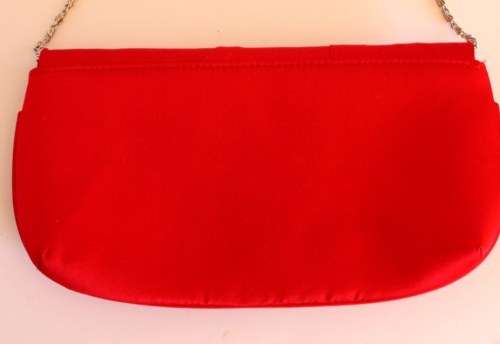 Brilliant red rose satin clutch bag with chain