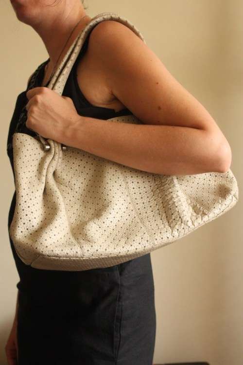 Beige genuine leather handbag