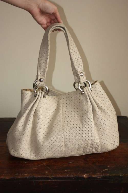 Beige genuine leather handbag