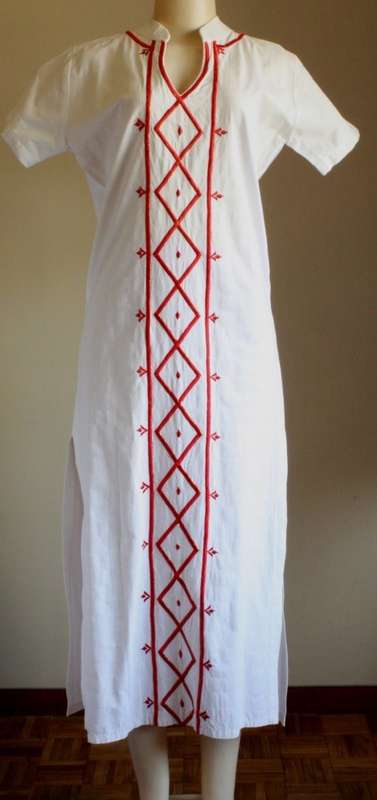 Long red and white cotton kaftan