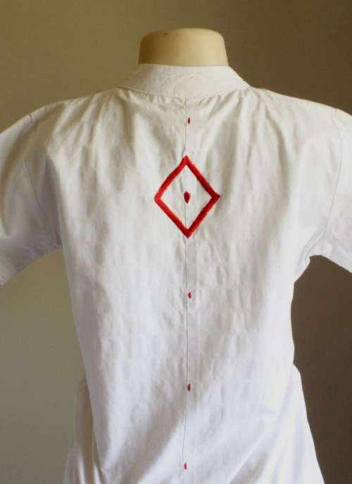 Long red and white cotton kaftan