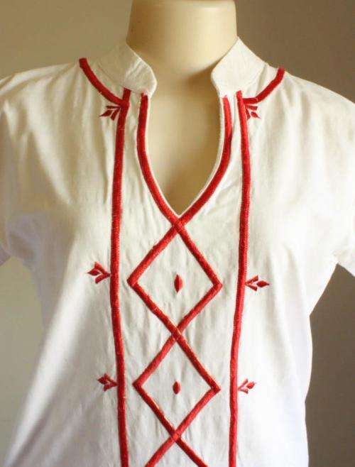 Long red and white cotton kaftan