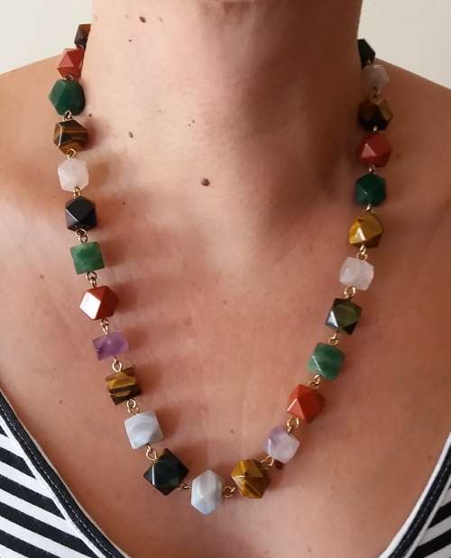 1970s faceted semi precious stone necklace