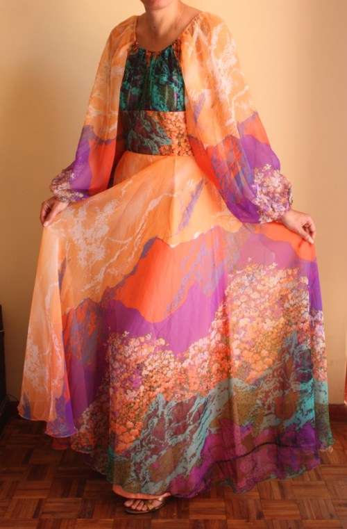 Rare Italian floral chiffon dress (1970s)