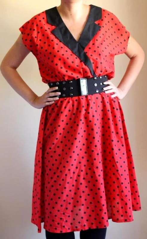 Red and black polka dot dress