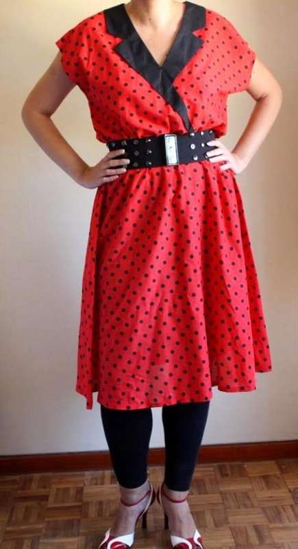 Red and black polka dot dress
