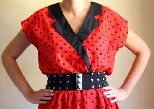 Red and black polka dot dress