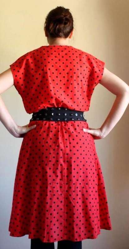 Red and black polka dot dress