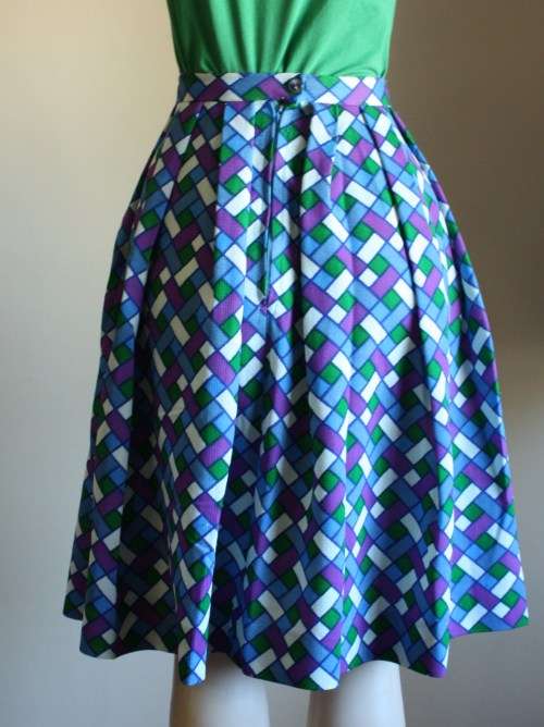 Bright 1960s full, fitted flared skirt