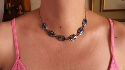 Hand painted butterfly wing necklace
