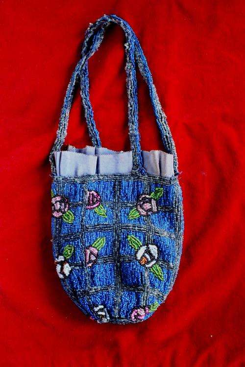 1920s blue beaded bag-Mackintosh style
