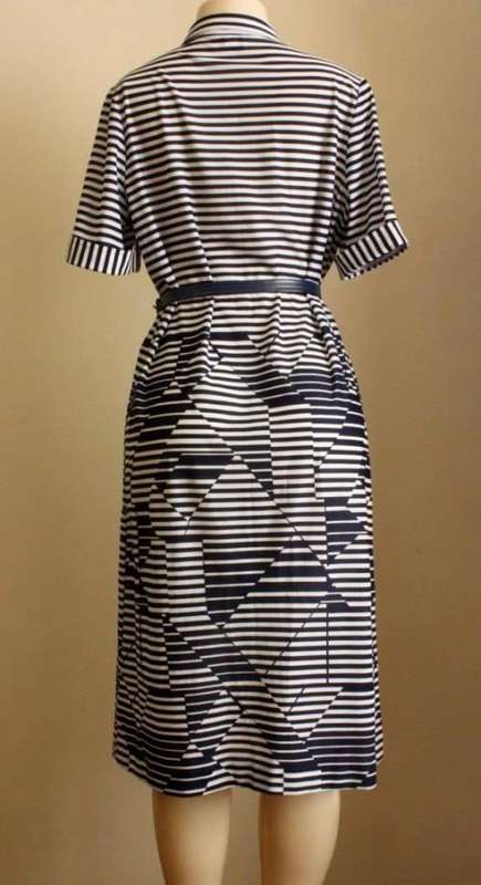 Navy and white striped dress with matching belt