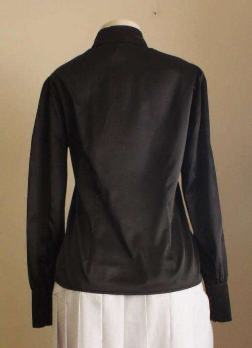 Black satin shirt with high collar and frills