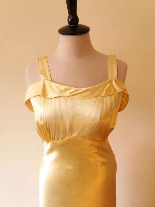 1940s yellow satin evening dress