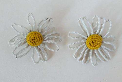 Beaded daisy clip-on earrings (1960s)