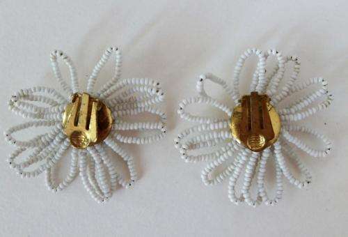 Beaded daisy clip-on earrings (1960s)