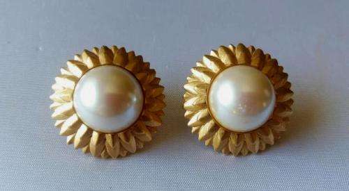 "MONET" mabe pearl sunflower earrings