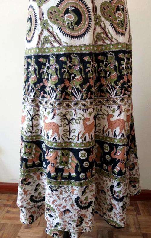 Indian cotton wraparound skirt with elephant print
