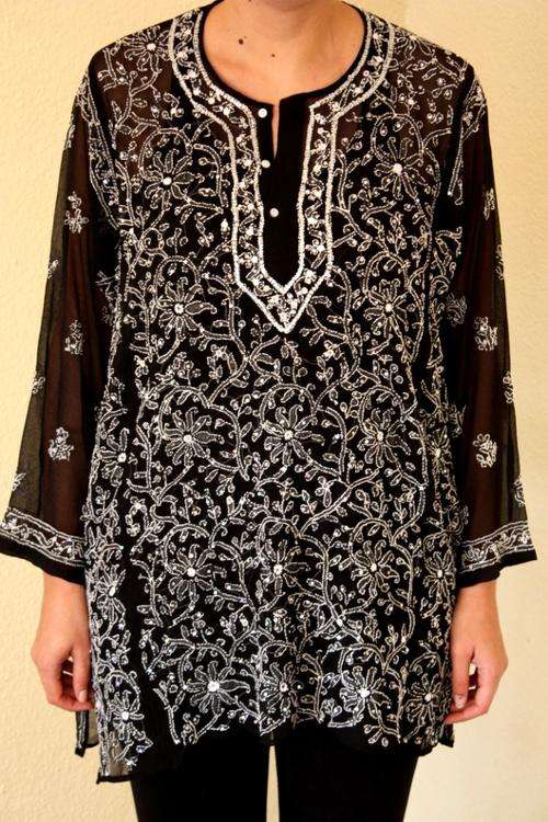 Vintage embroidered chiffon tunic