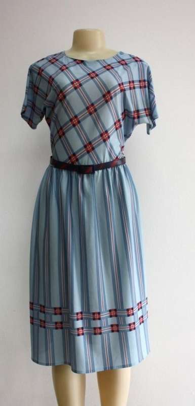 Cute real VINTAGE blue and red striped dress- with matching belt!