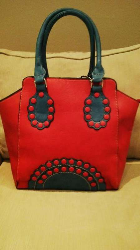 PU Leather handbag - red and blue