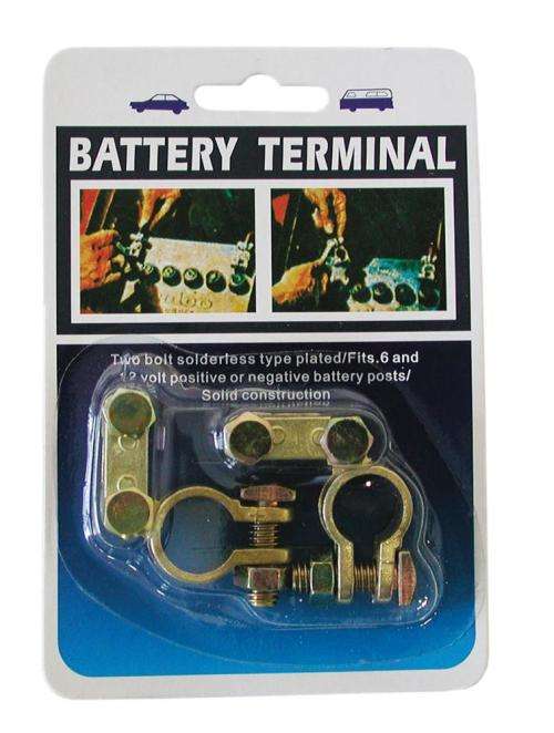 Battery Terminal - Positive and Negative Terminal Set - Brass Plated