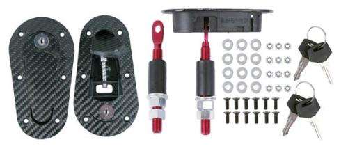 Aluminium Hood Pin Set with Lock - Carbon