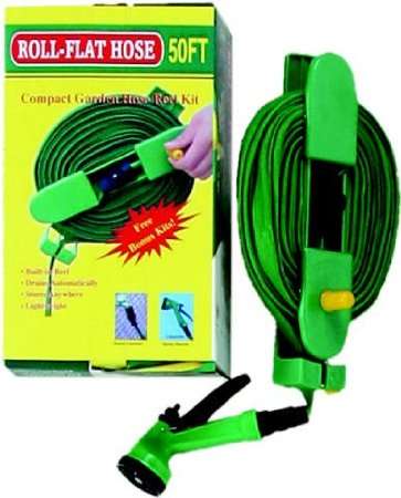 Flat Garden Hose with Fittings and Reel