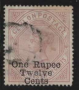 1885 CEYLON 1r12c ON 2r50c OVERPRINT FINE USED SG175 CV 110.00 POUNDS