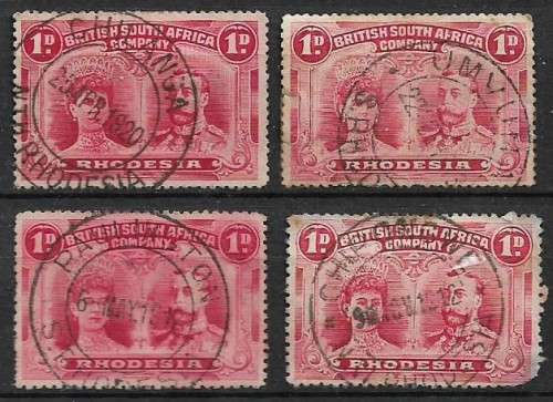 RHODESIA 1D DOUBLE HEADS WITH INTERESTING POSTMARKS !