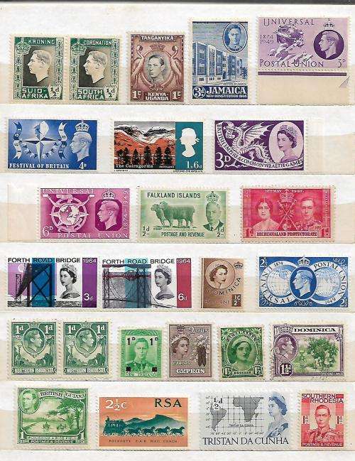 LOVELY STOCKBOOK WITH 14 PAGES OF QVIC, AND COMMONWEALTH EARLY MINT STAMPS. SEE 14 SCANS CV HUGE !!!