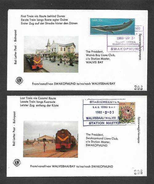 INTERESTING AND SCARCE SWA RAIL POST - LAST TRAIN SWAKOPMUND/WALVIS BAY/SWAKOPMUND. SEE DESC.