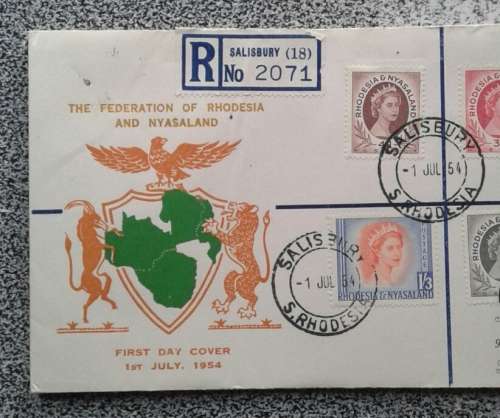 LOVELY FULL LOT OF RHODESIA and NYASALAND 1954 FDC`S.  VERY HIGH CV !!