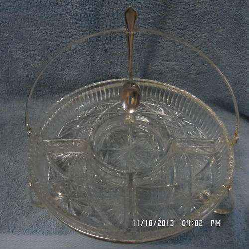 BEAUTIFUL,HEAVY,QUALITY GLASS AND METAL SNACK TRAY