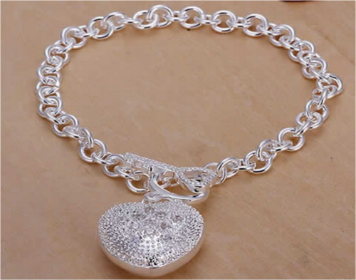 925 Sterling Silver Heart Pendant Bracelet