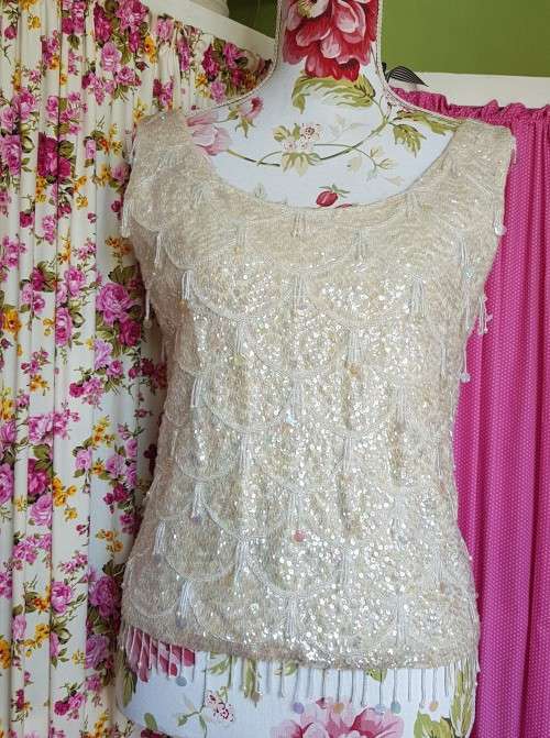 Iridescent beaded  sleeveless evening top