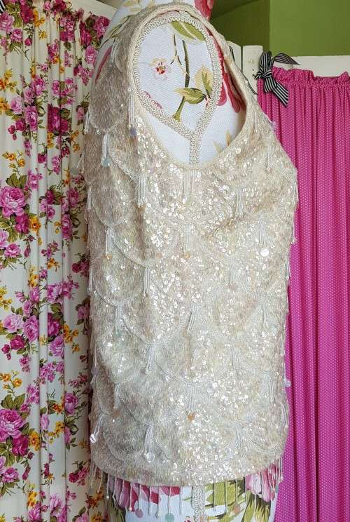 Iridescent beaded  sleeveless evening top