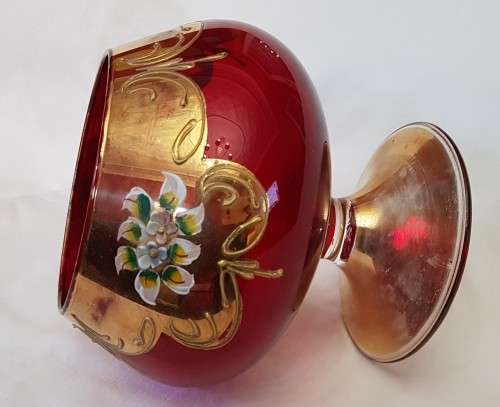 Ruby red Bohemian hand painted globlet-shaped vase