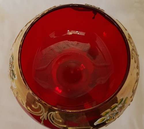 Ruby red Bohemian hand painted globlet-shaped vase