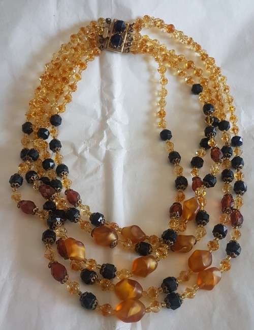 Vintage costume jewelry five string glass beaded necklace