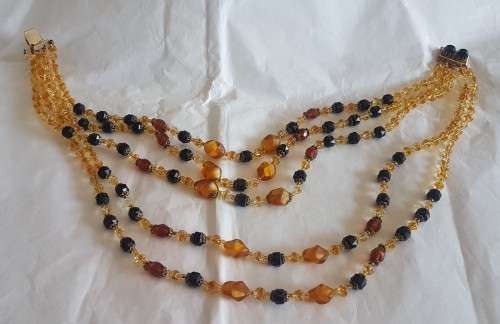Vintage costume jewelry five string glass beaded necklace