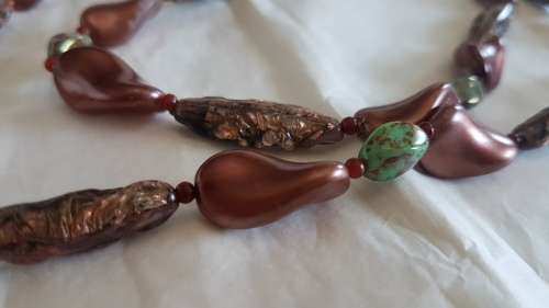 Elegant copper and green tone vintage bead necklace