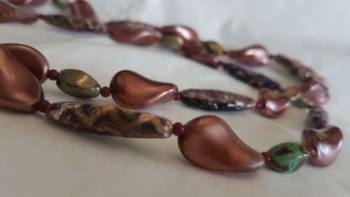 Elegant copper and green tone vintage bead necklace