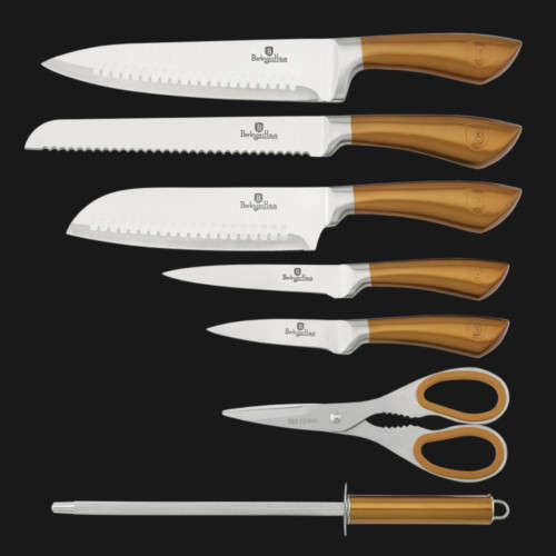 BH-2265 8 pcs knife set with stand, gold metallic, SS, Infinity Line