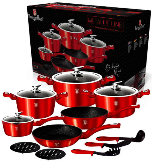 Berlinger Haus 15-Piece Marble Coating Metallic Line Cookware Set ( Burgundy)