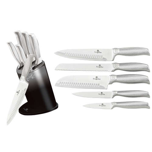 BH-2283 6 pcs knife set with stand, carbon-silver, Kikoza Collection