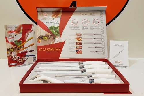 Royalty Line 5 Piece Stainless Steel Non-Stick Coating Knife Set + Bonus Peeler